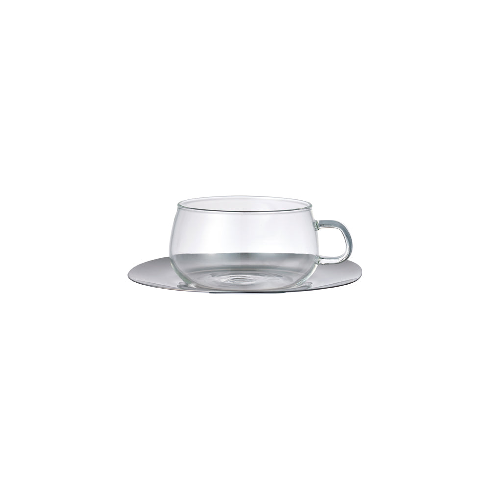 Tasse en verre et soucoupe en acier inoxydable 230 ml
