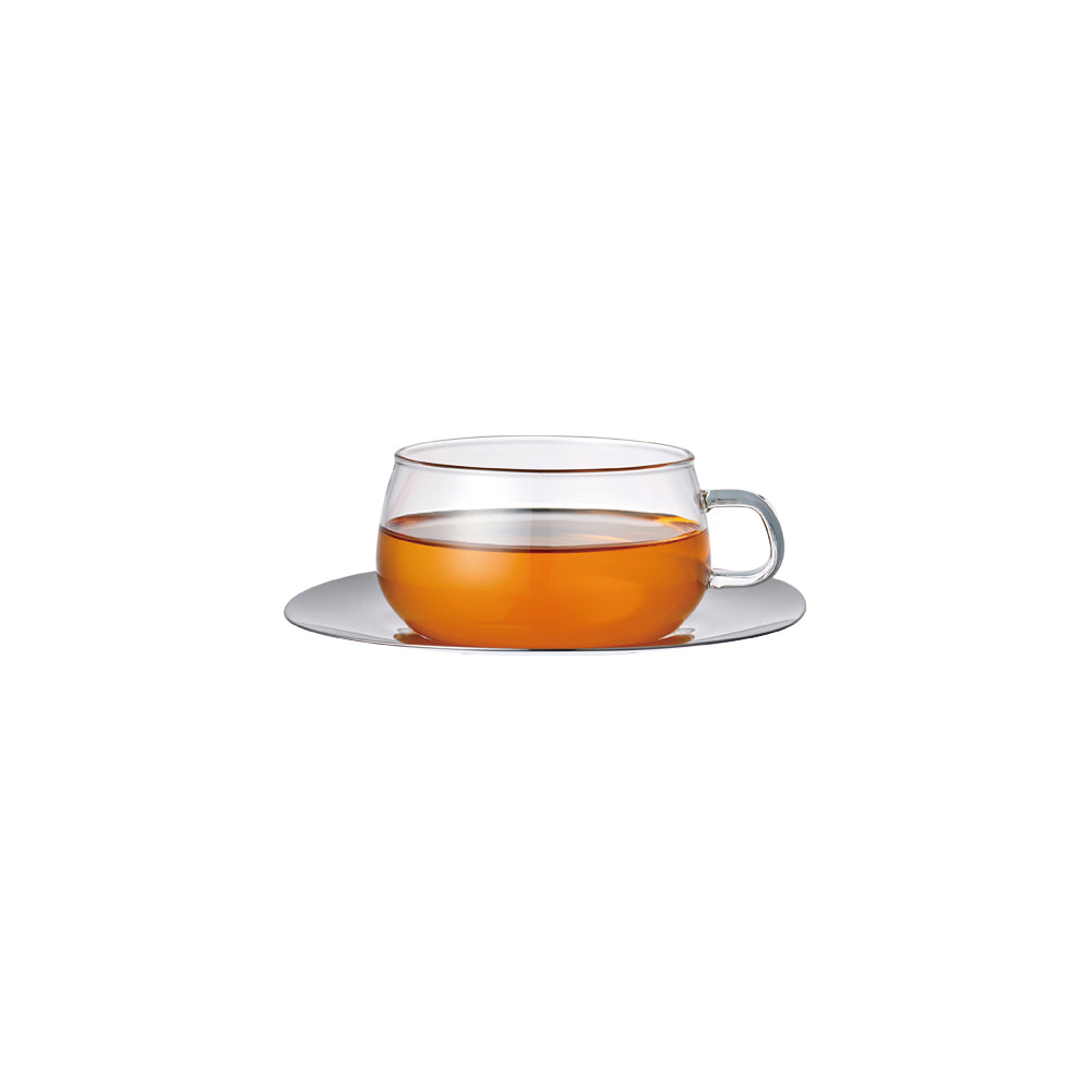 Tasse en verre et soucoupe en acier inoxydable 230 ml