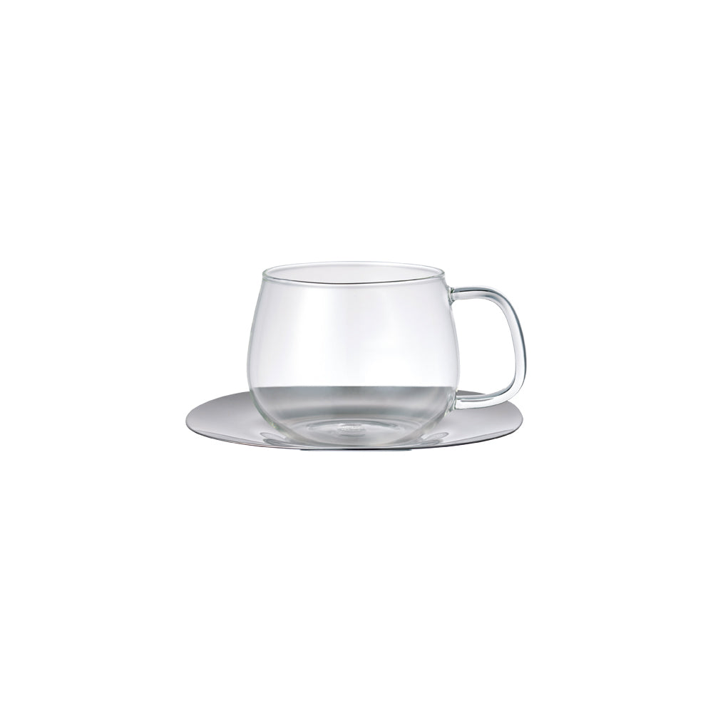 Tasse en verre et soucoupe en acier inoxydable 350 ml