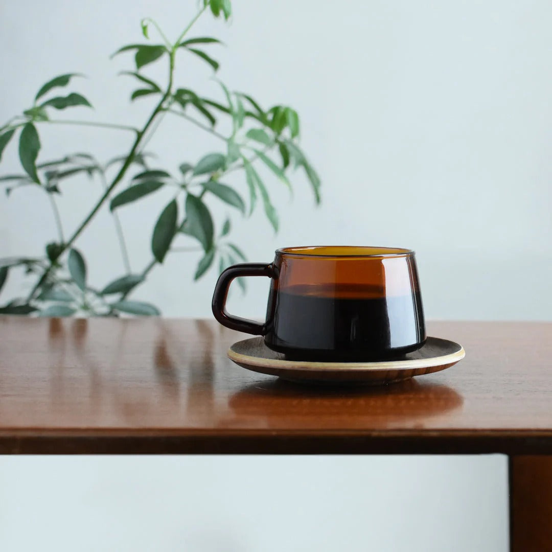 Tasse en verre ambré et soucoupe antidérapante 270ml