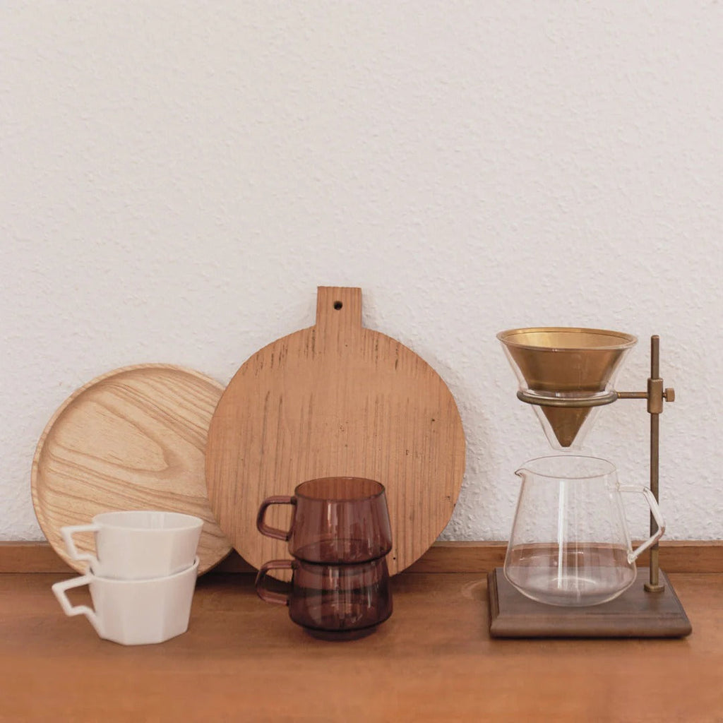 Support de cafetière filtre en noyer et laiton, pour 4 tasses