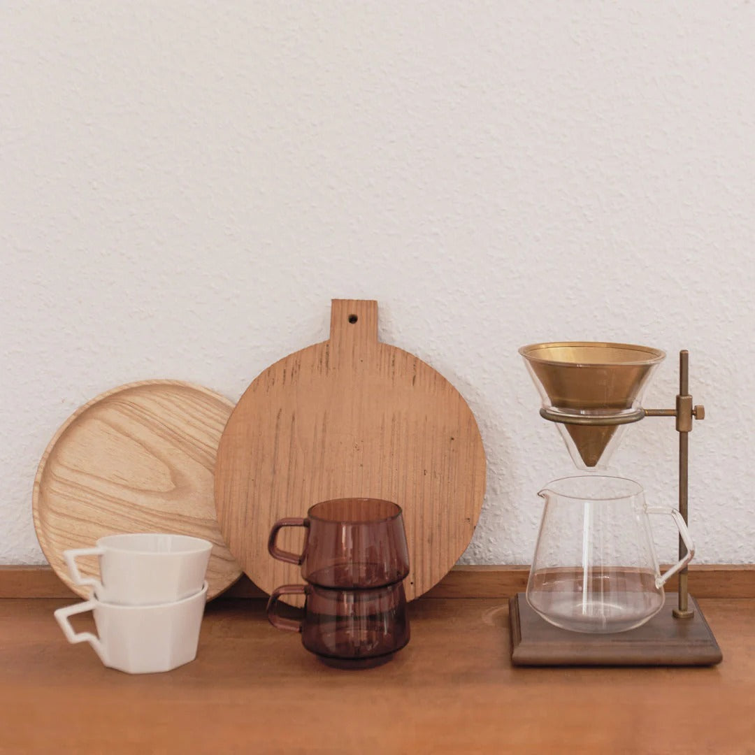 Support de cafetière filtre en noyer et laiton, pour 4 tasses