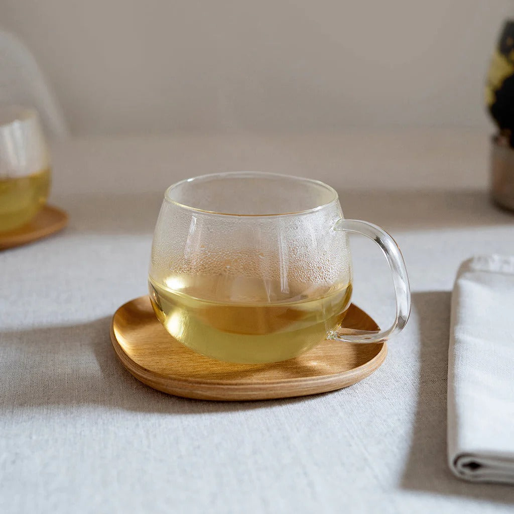 Tasse en verre et soucoupe en saule 125 mm