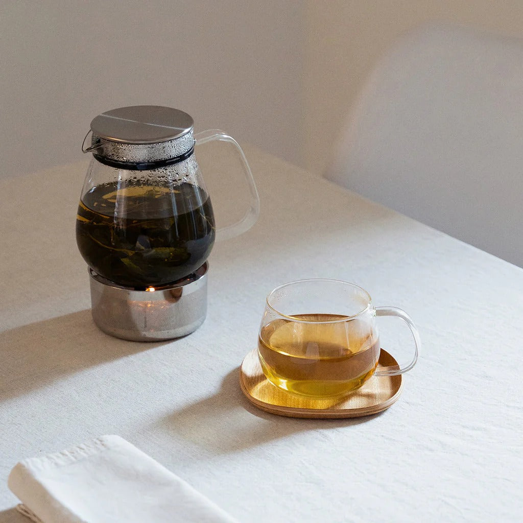 Tasse en verre et soucoupe en saule 125 mm