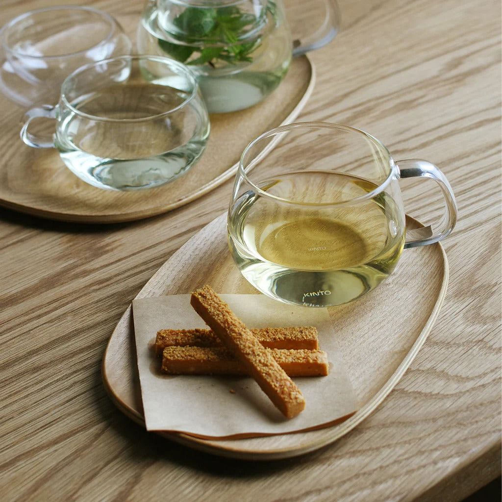 Gobelet en verre et plateau en saule 210 mm