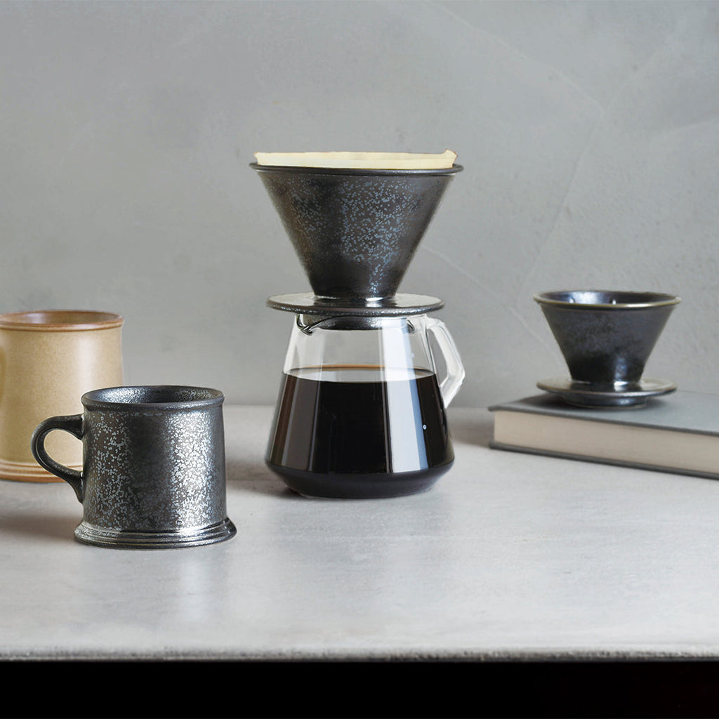 Verseuse pour café filtre en porcelaine spécialisée 2 tasses glaçage métallique