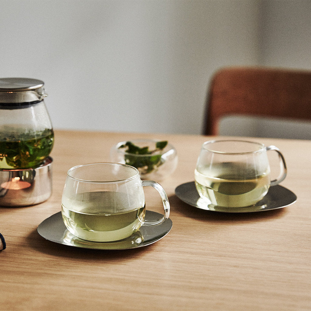 Tasse en verre et soucoupe en acier inoxydable 230 ml